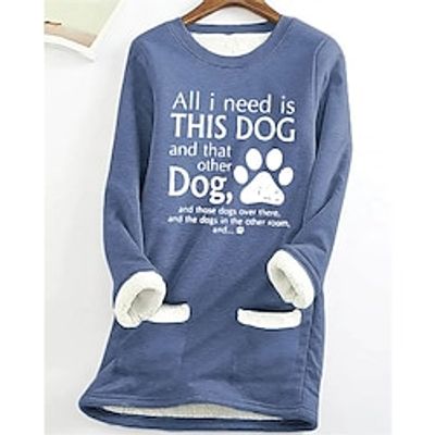 Women's Sweatshirt Pullover Sherpa Fleece Lined Letter Warm Fuzzy Pocket Print Dark Pink Blue Gray Casual Sports Round Neck Long Sleeve Top Micro-elastic Fall  Winter Lightinthebox
