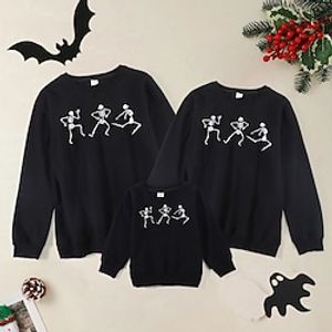 Family Look Halloween Tops Halloween pattern Daily Print Black Long Sleeve Basic Matching Outfits Lightinthebox