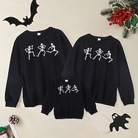 Family Look Halloween Tops Halloween pattern Daily Print Black Long Sleeve Basic Matching Outfits Lightinthebox - thumbnail