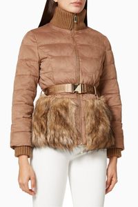 Belted Quilted Faux Suede Jacket