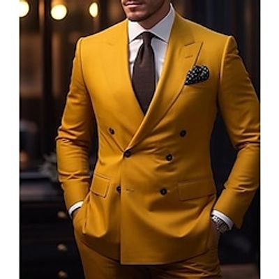 Yellow Men's Wedding Suits 2 Piece Plus Size Solid Colored Tailored Fit 2023 miniinthebox