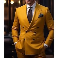 Yellow Men's Wedding Suits 2 Piece Plus Size Solid Colored Tailored Fit 2023 miniinthebox - thumbnail
