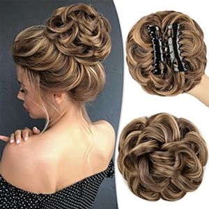 Messy Hair Bun Hair Pieces Clip in Claw Hair Bun Wavy Curly Tousled Updo Hairpieces for Woman Scrunchies Synthetic Chignon Hair Extension Lightinthebox