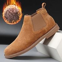 Men's Boots Chelsea Boots British Style Plaid Shoes Work Boots Fur Trim Fleece lined Cycling Shoes Walking Casual British Daily Office  Career Leather Pigskin Warm Slip Resistant Mid-Calf Boots Lightinthebox - thumbnail