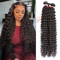 12A Deep Wave Human Hair Bundles 22 24 26 Inch Brazilian Deep Wave Curly Bundles Human Hair 3 Bundles 100% Unprocessed Virgin Remy Wet and Wavy Human Hair Weave Bundles Deals Natural Black Lightinthebox - thumbnail
