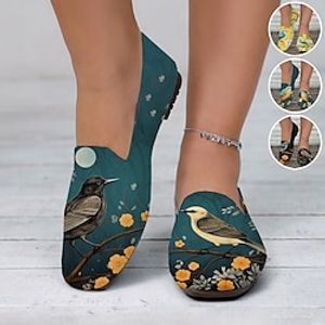 Women's Flats Slip-Ons Loafers Print Shoes Animal Print Flyknit Shoes Daily Floral Bird Flat Heel Fashion Casual Comfort Tissage Volant Black Yellow Green Lightinthebox
