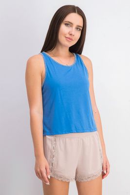 Womens Regular Size Stitch-Trim Pajama Tank Top Cornflower Blue Womens Regular Size Stitch-Trim Pajama Tank Top Cornflower Blue