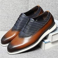 Men's Oxfords Formal Shoes Dress Shoes Walking Vintage Business Classic Office  Career Party  Evening Leather Massage Height Increasing Comfortable Lace-up Brown with blue Black Fall Lightinthebox - thumbnail