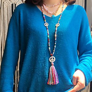 Pendant Necklace Women's Peace Sign Ethnic Romantic Vintage Holiday Boho Red Rainbow White Dark Blue 88 cm Necklace Jewelry 1pc for Gift Daily Holiday Work Festival irregular Lightinthebox