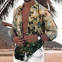 Graphic Butterfly Comfortable Fashion Casual Men's Shirt Button Up Shirt Casual Shirt Holiday Daily Wear Vacation Spring   Fall Turndown Long Sleeve Blue, Green, Khaki S, M, L Polyester Shirt Lightinthebox