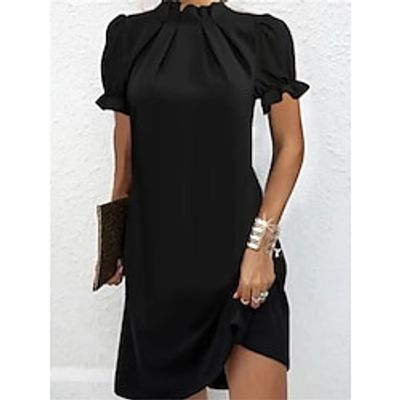 Women's Black Dress Party Dress Cocktail Dress Midi Dress Black Light Blue Short Sleeve Pure Color Ruched Spring Fall Winter Crew Neck Fashion Winter Dress Wedding Guest Birthday 2023 S M L XL XXL 3XL Lightinthebox