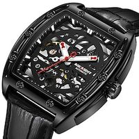 Men Mechanical Watch Fashion Business Wristwatch Automatic Self-winding Luminous Waterproof World Time Leather Watch miniinthebox - thumbnail