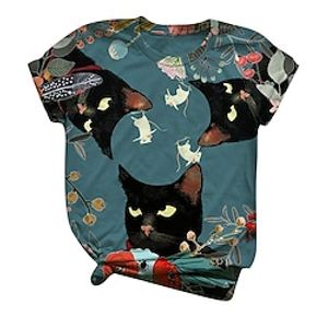 Cartoon animal Cat Flower T-shirt Anime Anime Classic Basic Street Style T-shirt For Men's Women's Couple's Adults' 3D Print 100% Polyester miniinthebox