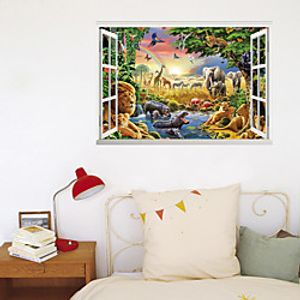 3D Fake Window New Wall Plastering Lion Animal World Home Corridor Background Decoration Can Be Removed Stickers Lightinthebox