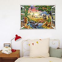 3D Fake Window New Wall Plastering Lion Animal World Home Corridor Background Decoration Can Be Removed Stickers Lightinthebox - thumbnail