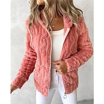 Women's Hoodie Sweatshirt Fleece Jacket Textured Flannel Fashion Zip Up Pink Solid Color Street Casual Hoodie Long Sleeve Top Micro-elastic Fall  Winter Lightinthebox