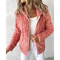 Women's Hoodie Sweatshirt Fleece Jacket Textured Flannel Fashion Zip Up Pink Solid Color Street Casual Hoodie Long Sleeve Top Micro-elastic Fall  Winter Lightinthebox - thumbnail