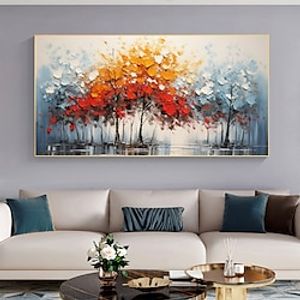 Handmade Oil Painting Canvas Wall Art Decor Original Autumn Forest Home Decor With Stretched FrameWithout Inner Frame Painting miniinthebox