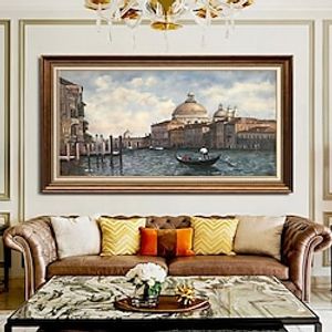 Handmade Oil Painting Canvas Wall Art Decoration Famous Grand Canal of Europe Water Structure Landscape for Home Decor Rolled Frameless Unstretched Painting miniinthebox