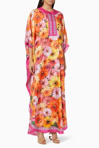 Gerbera-daisy Print Kaftan in Silk twill