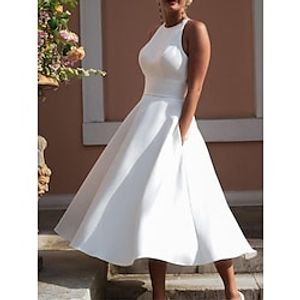 Women's Party Dress Cocktail Dress Swing Dress Formal Birthday Holiday Midi Dress Party Stylish Crew Neck Sleeveless Backless Pocket 2023 Regular Fit White Pure Color S M L XL Lightinthebox
