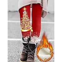Women's Fleece Lined Leggings Full Length Warm Winter Leggings High Waist Active Xmas Streetwear Christmas White Wine S M Fall  Winter Lightinthebox - thumbnail
