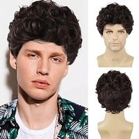 6 Inch Short Curly Wigs Brown Natural Synthetic Loose Curly Hair Male Wig Black Color Wigs For Men Daily Wear Or Halloween Party Use Lightinthebox - thumbnail