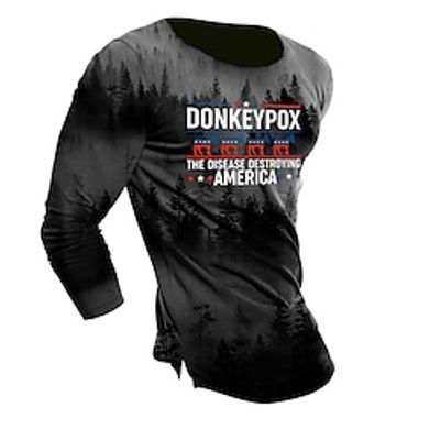 Men's Unisex T shirt Tee 3D Print Graphic Prints Forest Letter Crew Neck Street Daily Print Long Sleeve Tops Designer Basic Casual Big and Tall Black miniinthebox