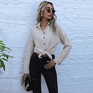 Women's Blouse Shirt Plain Long Sleeve Pocket Button Shirt Collar Basic Streetwear Tops Blue Wine Black Lightinthebox