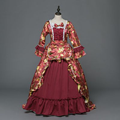 Princess Maria Antonietta Floral Style Rococo Victorian Renaissance Vacation Dress Dress Party Costume Masquerade Women's Costume Orange Vintage Cosplay Christmas Halloween Party / Evening 3/4 Length miniinthebox