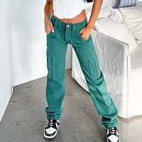 Women's Cargo Pants Wide Leg Pants Trousers Cotton Black Green Fashion Casual Street Casual Daily Baggy Micro-elastic Full Length Comfort Plain S M L XL 2XL miniinthebox - thumbnail