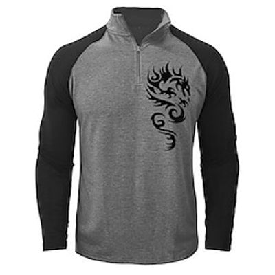 Tactical Military Dragon Prints Sweatshirt Streetwear Daily Casual Men's Sweatshirt Zip Sweatshirt Pullover Vacation Going out Streetwear Sweatshirts Black White Red Patchwork Print Spring   Fall Lightinthebox