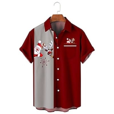 Color Block Santa Claus Reindeer Casual Men's Aloha Shirt Christmas Outdoor clothing Daily Wear Fall Turndown Short Sleeve Red S M L Shirt Normal Lightinthebox