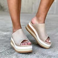 Women's Sandals Wedge Sandals Outdoor Home Office Wedge Peep Toe Vintage Faux Leather Black Beige Lightinthebox