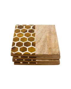 Boston Warehouse Wood Coasters Square Honeycomb Set of 4