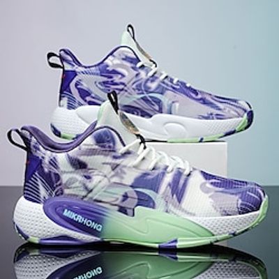 Men's Basketball Shoes Sneakers Basketball Casual Daily PU Waterproof Lace-up Purple Green Color Block Spring Fall Lightinthebox