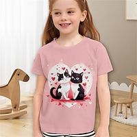Valentines Girls' 3D Heart Cat Tee Shirt Pink Short Sleeve 3D Print Summer Active Fashion Cute Polyester Kids 3-12 Years Crew Neck Outdoor Casual Daily Regular Fit Lightinthebox - thumbnail