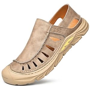 Men's Sandals Flat Sandals Fashion Sandals Casual Beach Daily Walking Shoes Leather Cowhide Breathable Black Brown Summer Lightinthebox