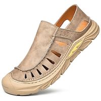 Men's Sandals Flat Sandals Fashion Sandals Casual Beach Daily Walking Shoes Leather Cowhide Breathable Black Brown Summer Lightinthebox - thumbnail