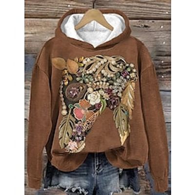 Women's Hoodie Sweatshirt Pullover Graphic Active Sportswear Print Brown Casual Sports Hoodie Long Sleeve Top Micro-elastic Fall  Winter Lightinthebox