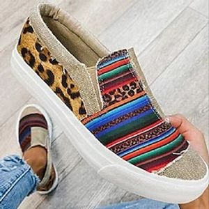 Women's Sandals Slip-Ons Slip-on Sneakers Flat Heel Round Toe Canvas Loafer Solid Colored Rainbow Lightinthebox