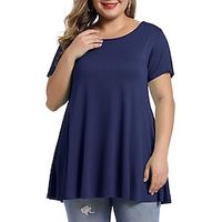 Women's Plus Size Tops T shirt Tee Plain Short Sleeve Crew Neck Basic Streetwear Casual Daily Going out Polyester Spring Summer Green Black Lightinthebox - thumbnail