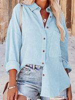 Casual Loose Solid Color Lapel Pocket Long Sleeve Shirt