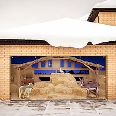Christmas Outdoor Garage Door Cover Xmas Banner Nativity Atmosphere Large Christmas Backdrop Decoration Deer Door Cover Decoration for Christmas Holiday Outdoor Garage Door Home Wall Decorations miniinthebox