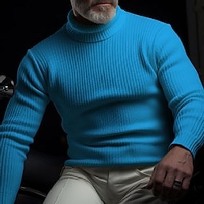 Men's Pullover Sweater Jumper Ribbed Knit Regular Knitted Plain Turtleneck Modern Contemporary Work Daily Wear Clothing Apparel Winter Black Pink M L XL Lightinthebox