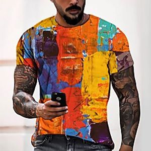 Men's Tee T shirt 3D Print Patchwork Graphic Rendering Round Neck Casual Daily 3D Print Short Sleeve Tops Lightweight Elegant Formal Casual Orange miniinthebox