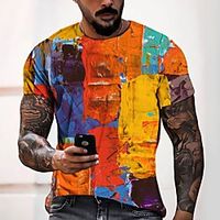 Men's Tee T shirt 3D Print Patchwork Graphic Rendering Round Neck Casual Daily 3D Print Short Sleeve Tops Lightweight Elegant Formal Casual Orange miniinthebox - thumbnail