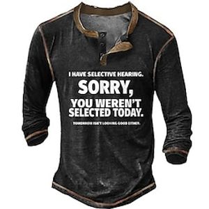 Graphic Letter Patchwork Daily Casual Vintage Retro Men's 3D Print Henley Shirt Casual Holiday Going out T shirt Black Navy Blue Army Green Long Sleeve Henley Shirt Spring   Fall Clothing Apparel S Lightinthebox