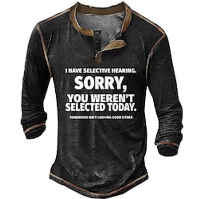 Graphic Letter Patchwork Daily Casual Vintage Retro Men's 3D Print Henley Shirt Casual Holiday Going out T shirt Black Navy Blue Army Green Long Sleeve Henley Shirt Spring   Fall Clothing Apparel S Lightinthebox