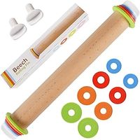 Wood Rolling Pin With 4 Adjustable Thickness Rings, Non-stick Dough Roller For Baking, 17 Inch Pizza Roller For Kitchen supplies, Handle Press Design For Fondant, Pizza, Pie Crust, Cookie, Pastry Lightinthebox - thumbnail